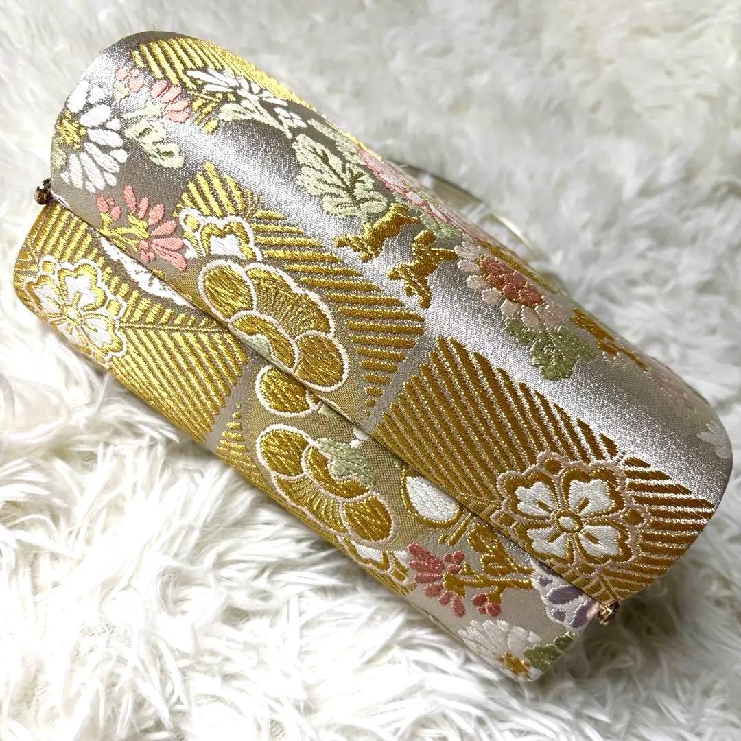 和装 フォーマルバッグ 金襴 花文様 シャンパンゴールド 式典 留袖 訪問着