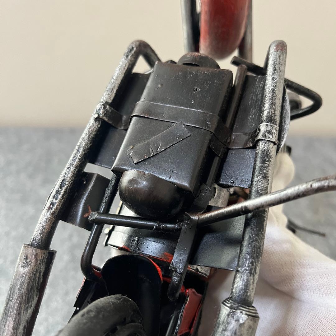 ブリキ製 ヴィンテージ風 バイク置物 インテリア レトロ 熊手 モーターサイクル