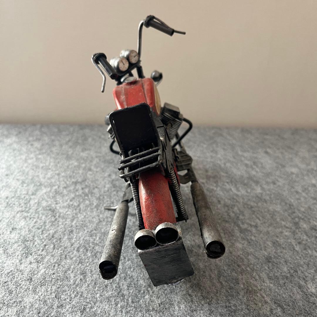 ブリキ製 ヴィンテージ風 バイク置物 インテリア レトロ 熊手 モーターサイクル
