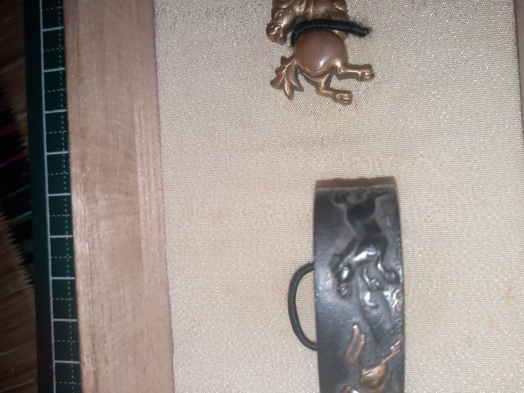 日本刀　緑金　目貫セット　軍刀