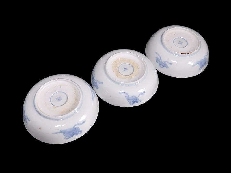 古伊万里　金襴手　熨斗に宝珠　山水の図　膾皿　３客　D761A-BHj