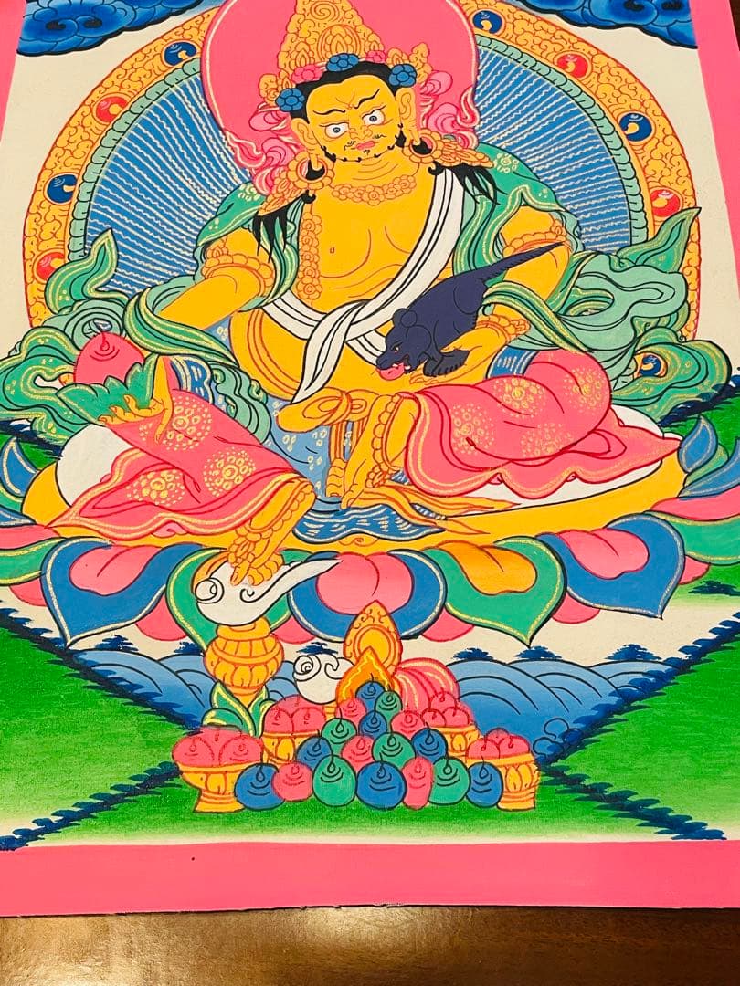 《手描き 肉筆画》宝蔵神 財宝神／ジャンバラ クベラ チベット密教 仏画　a2