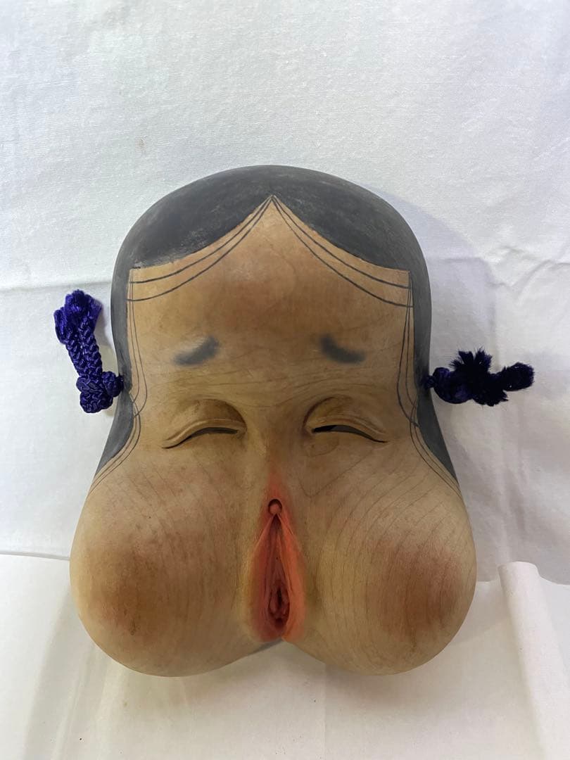 民芸品 木彫り 性神 信仰人形 ガラスケース入り／夫婦和合・安産祈願／詳細不明