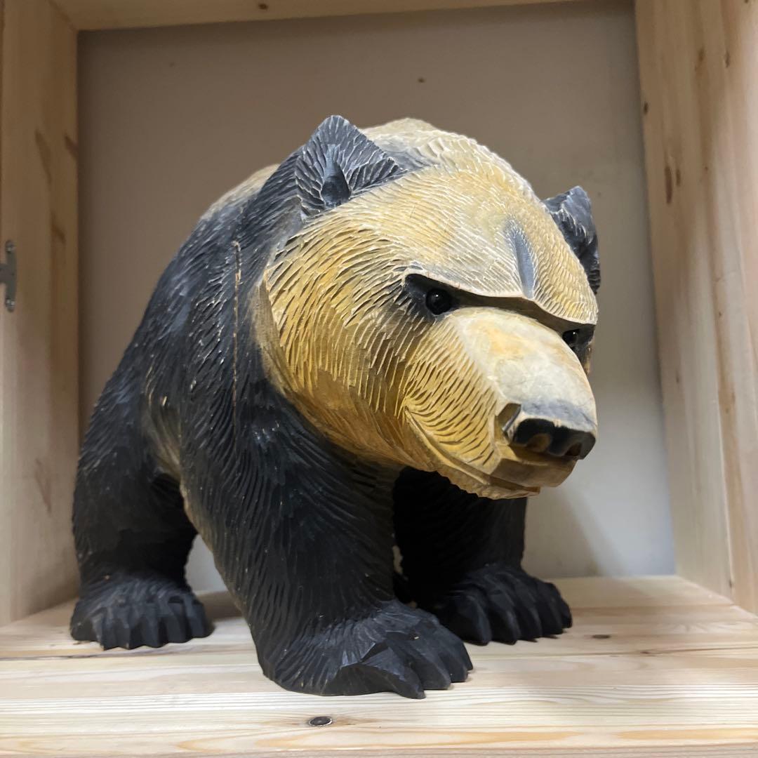 木歩　八雲熊　木彫り熊　ガラス目　引間二郎作　1980年　八雲エイト