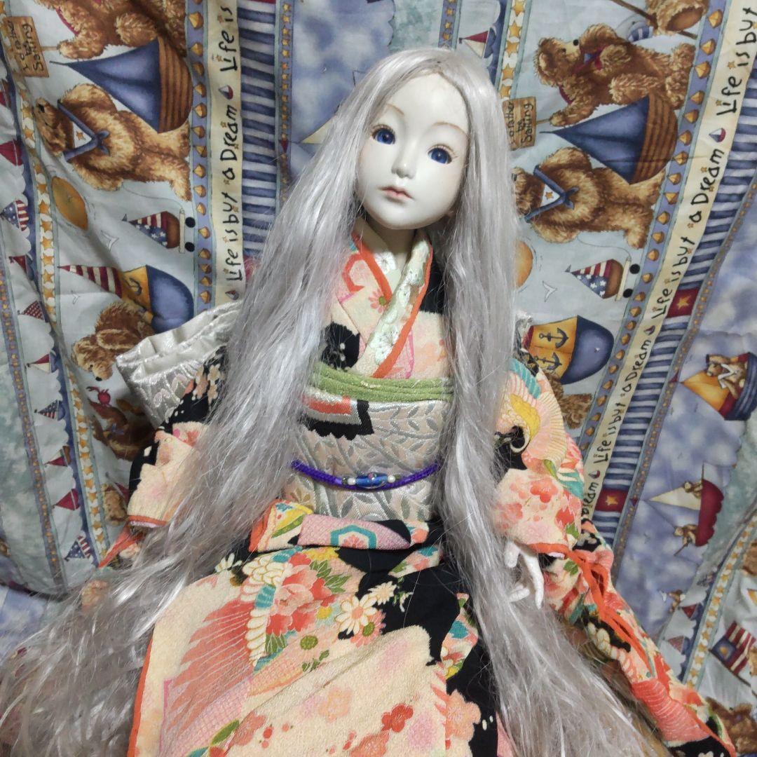 シルバー髪の着物人形 創作人形