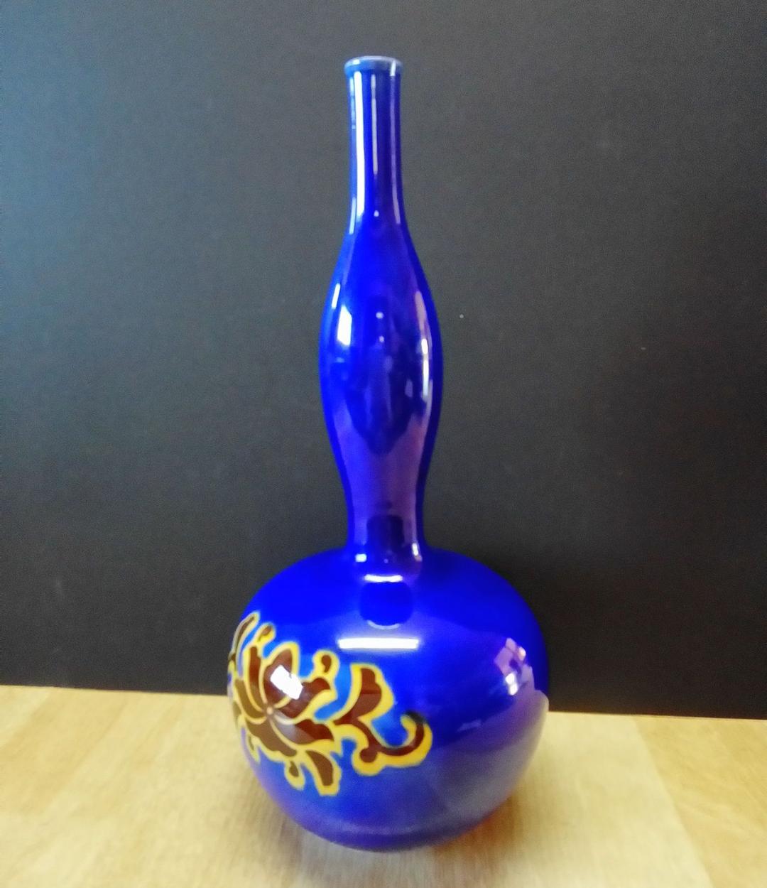 九谷焼　花瓶「青釉彩」宮本光吉作　共箱入り