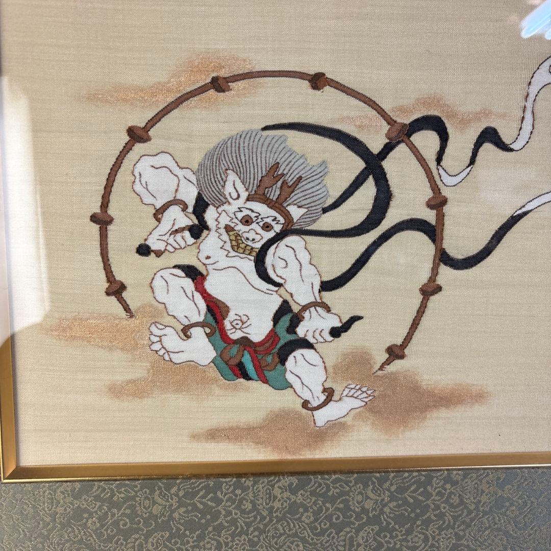 織物　風神雷神図　額装