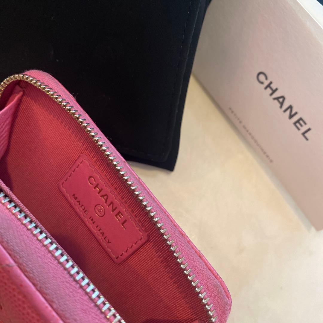 CHANEL パース　ピンク　キャビアスキン　ケース　箱　保存袋有り