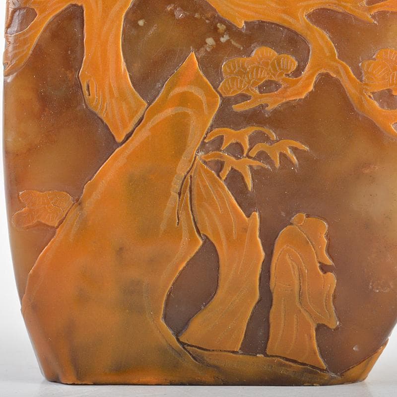 中国　玉石彫刻　山水人物刻　置物　2点　時代箱付　M　R5800