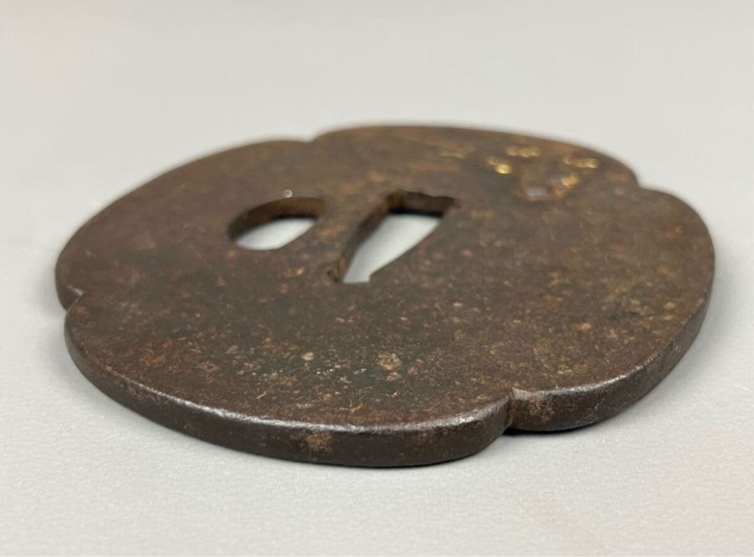 本歌 江戸期 鍔 竹藪 馬に乗った武士 金象嵌 武具 鉄鍔 つば 時代物