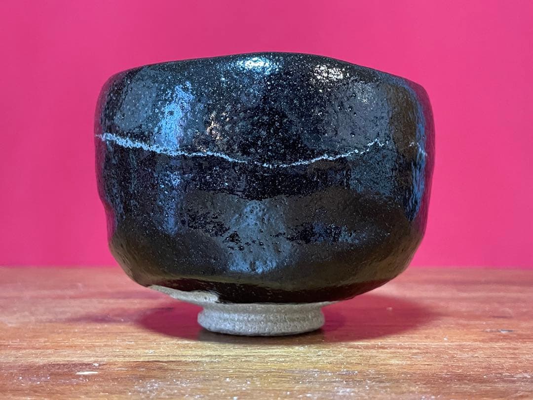 高台寺窯 白幕くすり 黒茶碗 銘:松風 裏千家 井口海仙(淡々斎弟) 書付共箱