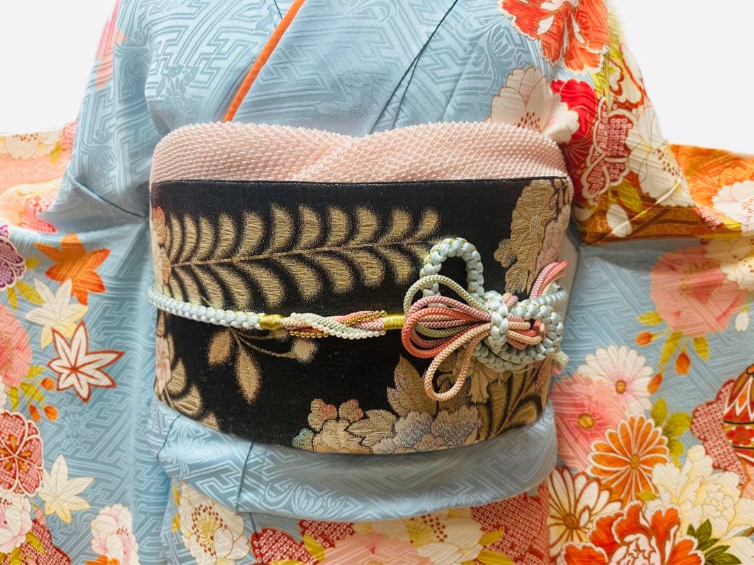 振袖 正絹 古典柄 水色 正統派 6点セット