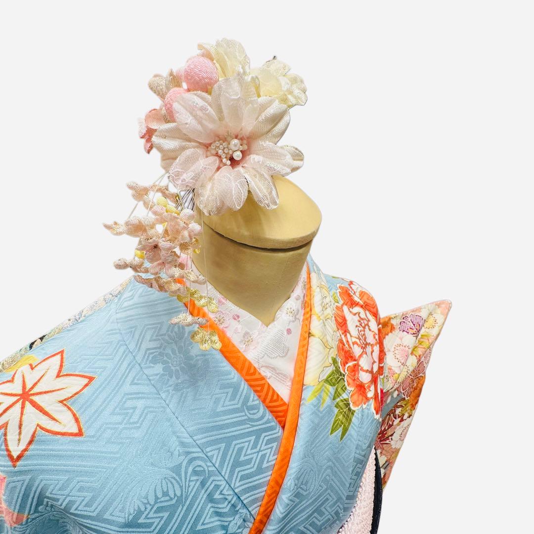 振袖 正絹 古典柄 水色 正統派 6点セット