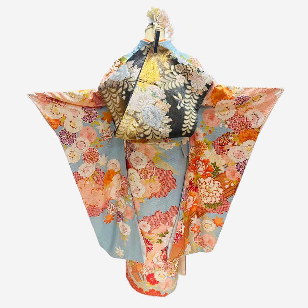 振袖 正絹 古典柄 水色 正統派 6点セット