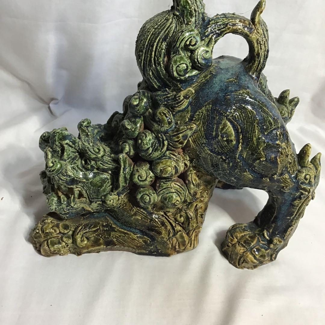 瀬戸織部釉　赤津　前川 電光作 唐獅子　　木製箱付き