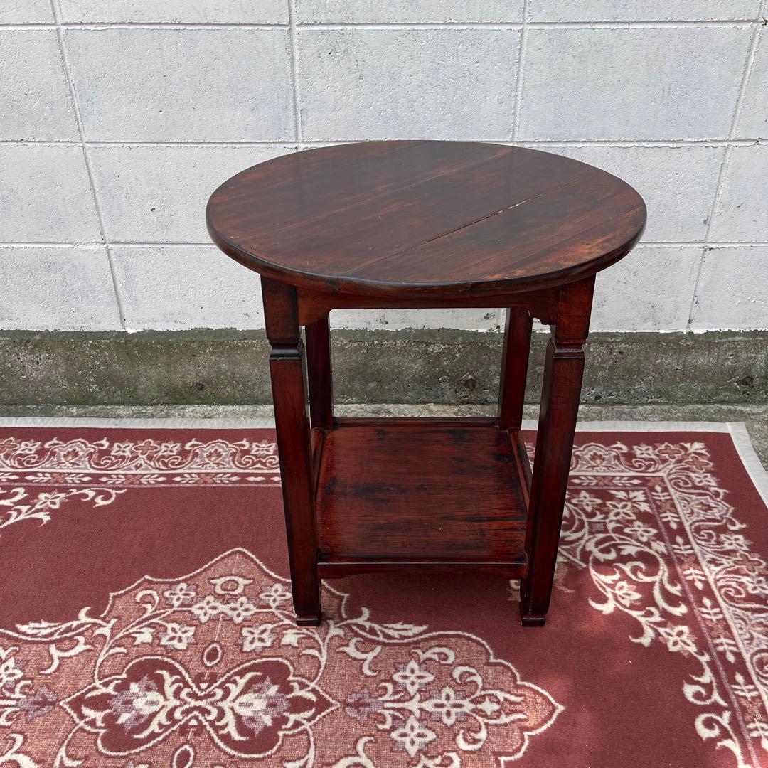 古家具ビンテージ品◾️木製無垢材 丸テーブル/ ラウンドテーブル 飾り台 花台