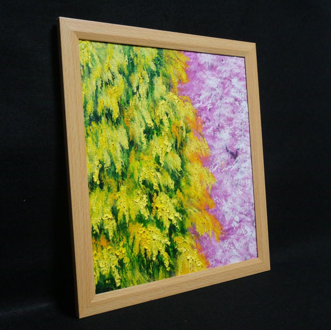 油絵 油彩 油彩画 絵 絵画【ミモザと桜】