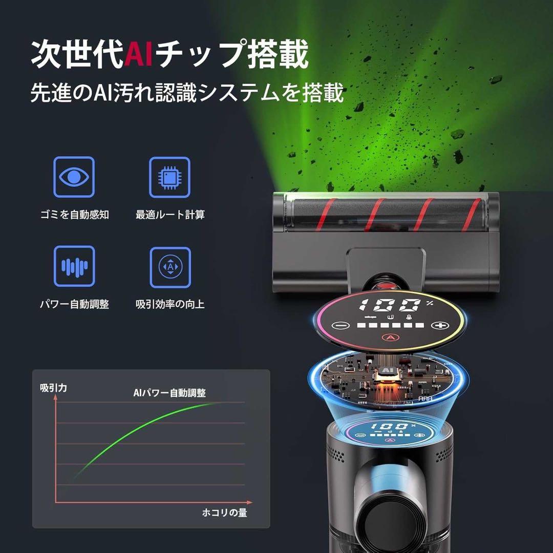 AI搭載 自走式コードレス掃除機 70Kpa強力吸引 LEDパネル搭載