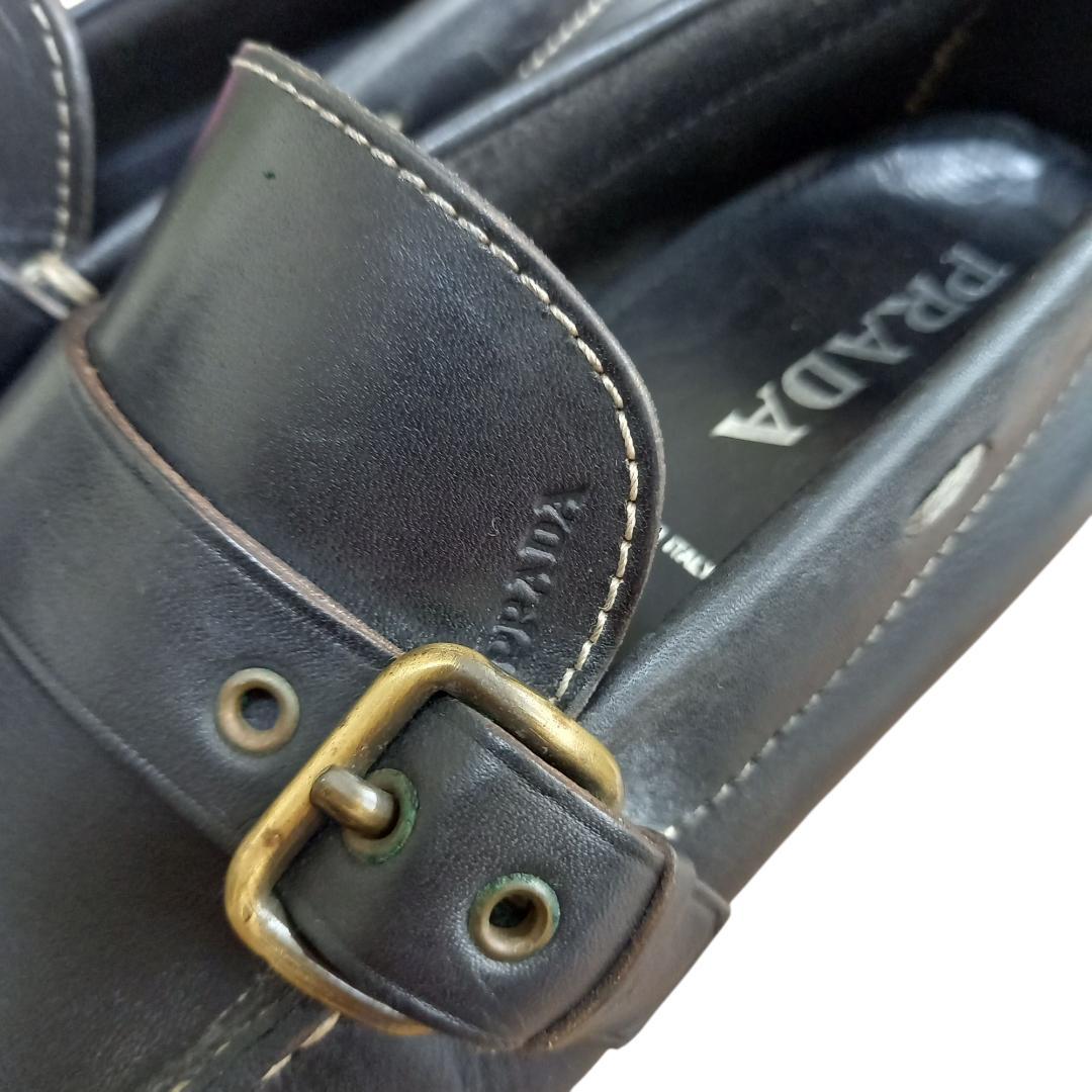 即日配送★ PRADA プラダ ドライビングシューズ ブラック レザー 28