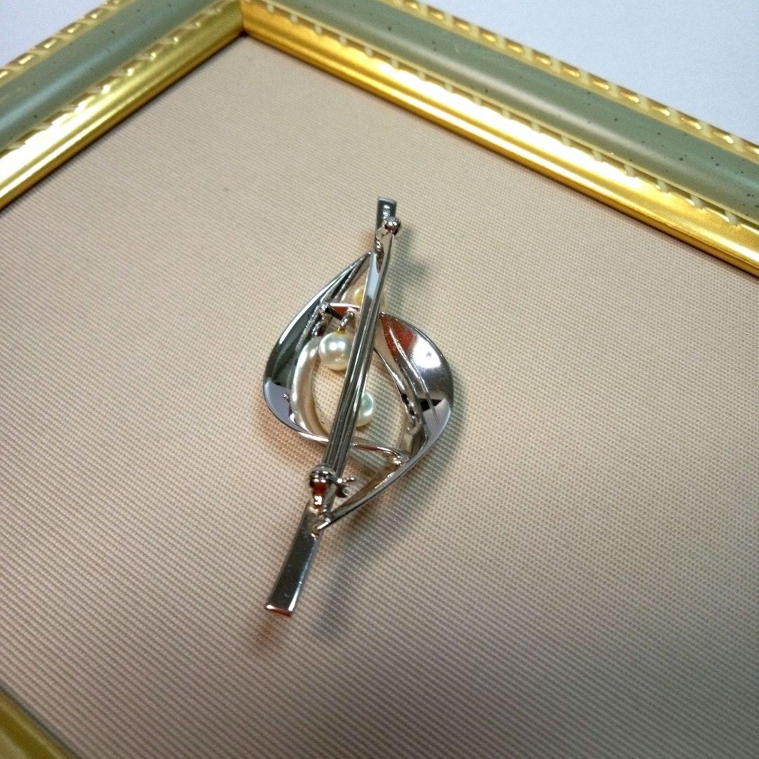 MIKIMOTO シルバー リーフ型 ヴィンテージブローチ