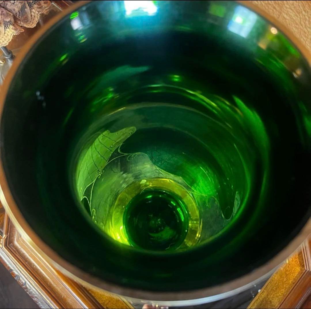 湯布院アンティーク ベネチアンガラス フラワーベース大花瓶 ハンドメイドグリーン