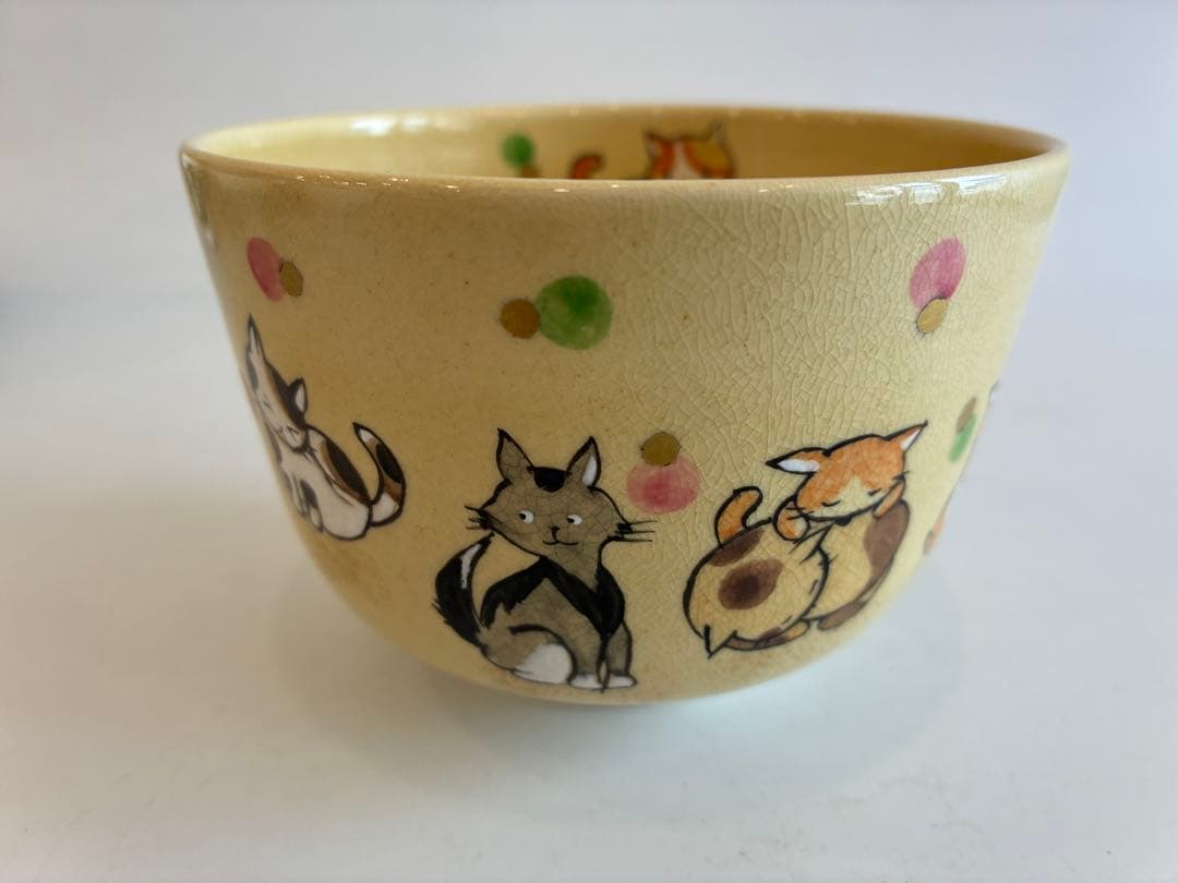 猫の絵　抹茶 茶碗 茶道具
