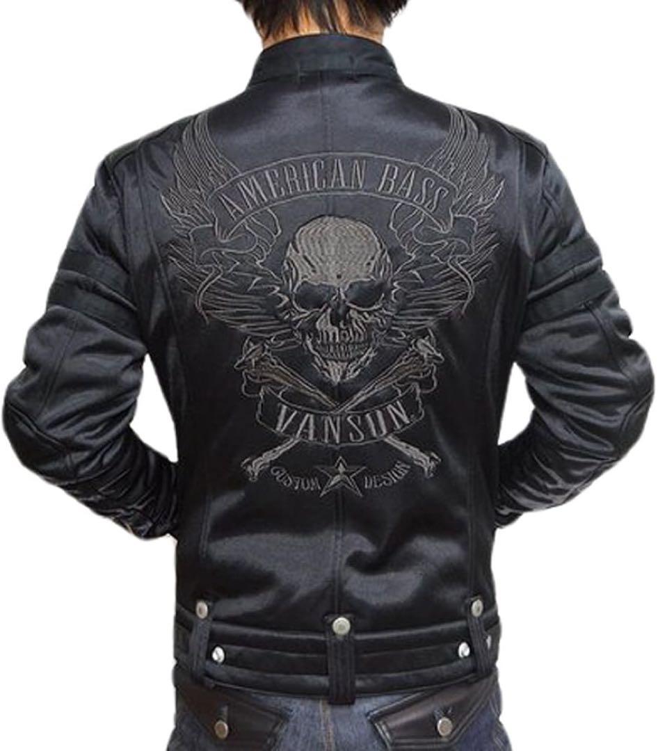 バンソン VANSON スカル刺繍 ボンディング ライダースジャケット XXL
