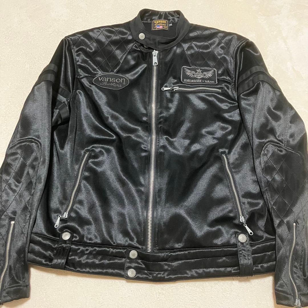 バンソン VANSON スカル刺繍 ボンディング ライダースジャケット XXL