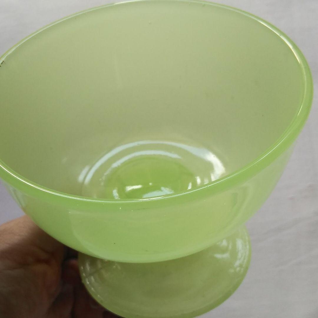 レモンイエローの氷コップ 2点【骨董 アンティーク ウランガラス】