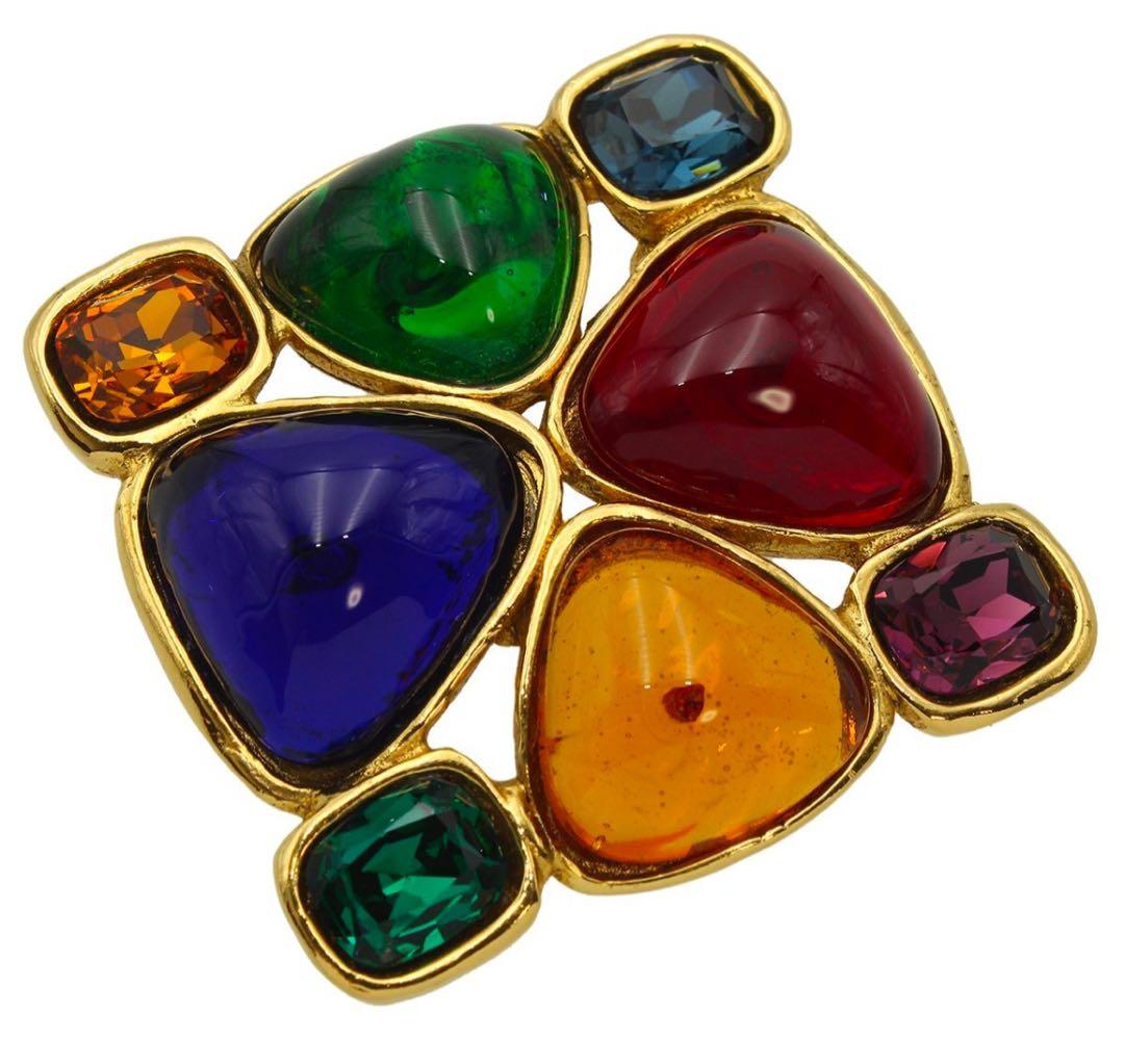 C2776 美品!! シャネル グリポアカラーストーン ブローチ