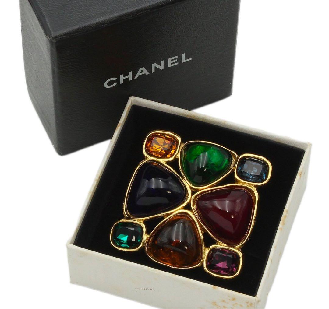 C2776 美品!! シャネル グリポアカラーストーン ブローチ