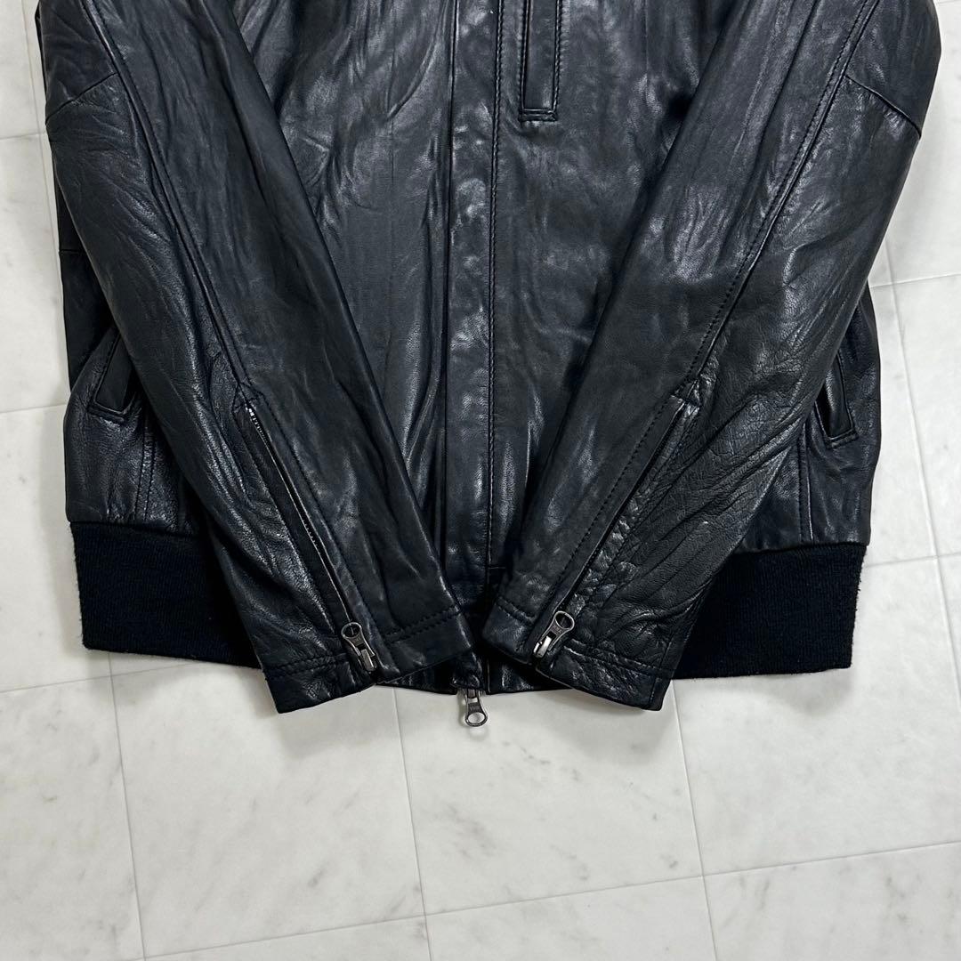 〈美品〉BACK NUMBER【M】フード付き レザーライダースジャケット 黒