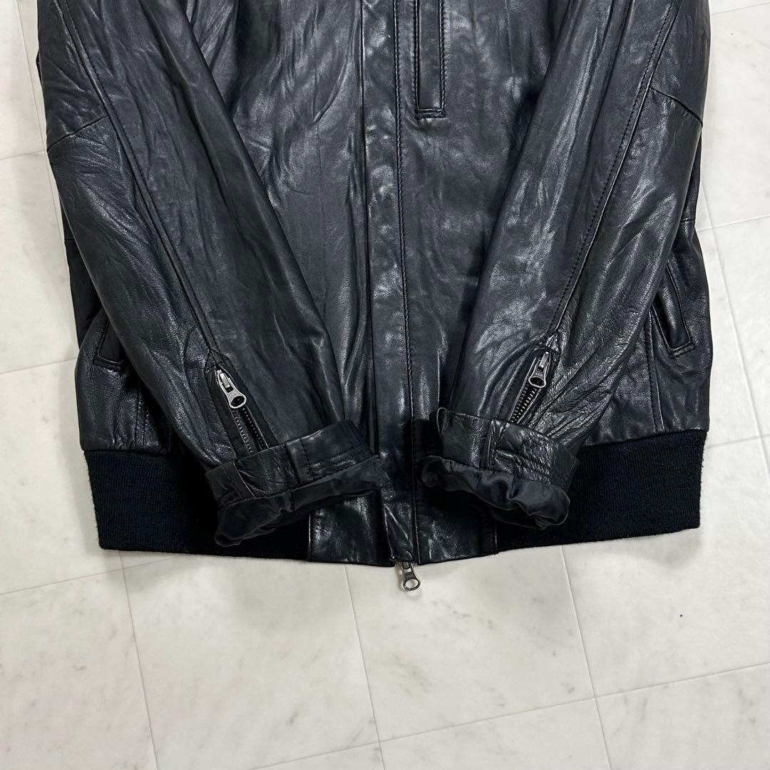 〈美品〉BACK NUMBER【M】フード付き レザーライダースジャケット 黒
