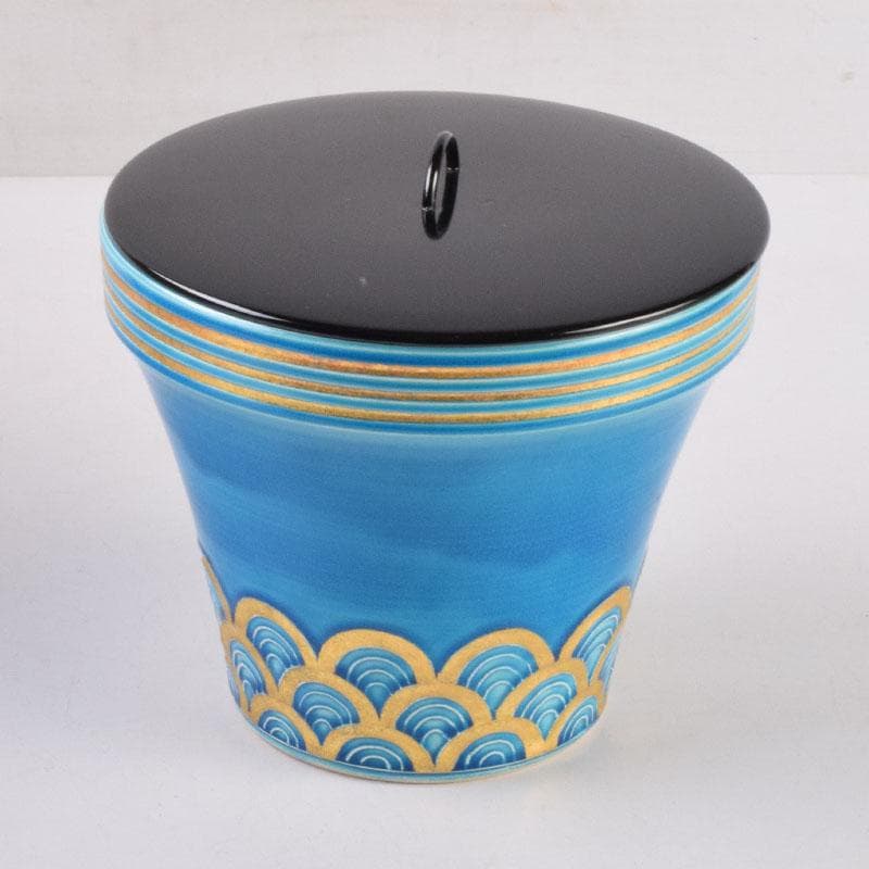 茶道具　京焼　平安昭阿弥造　浅葱　末広形　水指　共箱　C　8415A