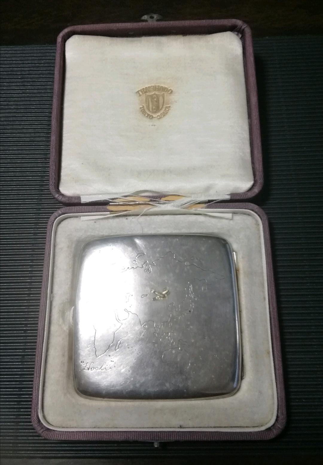 逸品　シガレットケース　煙草入れ　日米親善欧亜連絡飛行　銀製　和骨董アンティーク