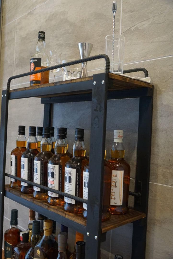 ウィスキーラック　　落下防止ワゴンタイプ　男前インテリア　棚　インダストリアル