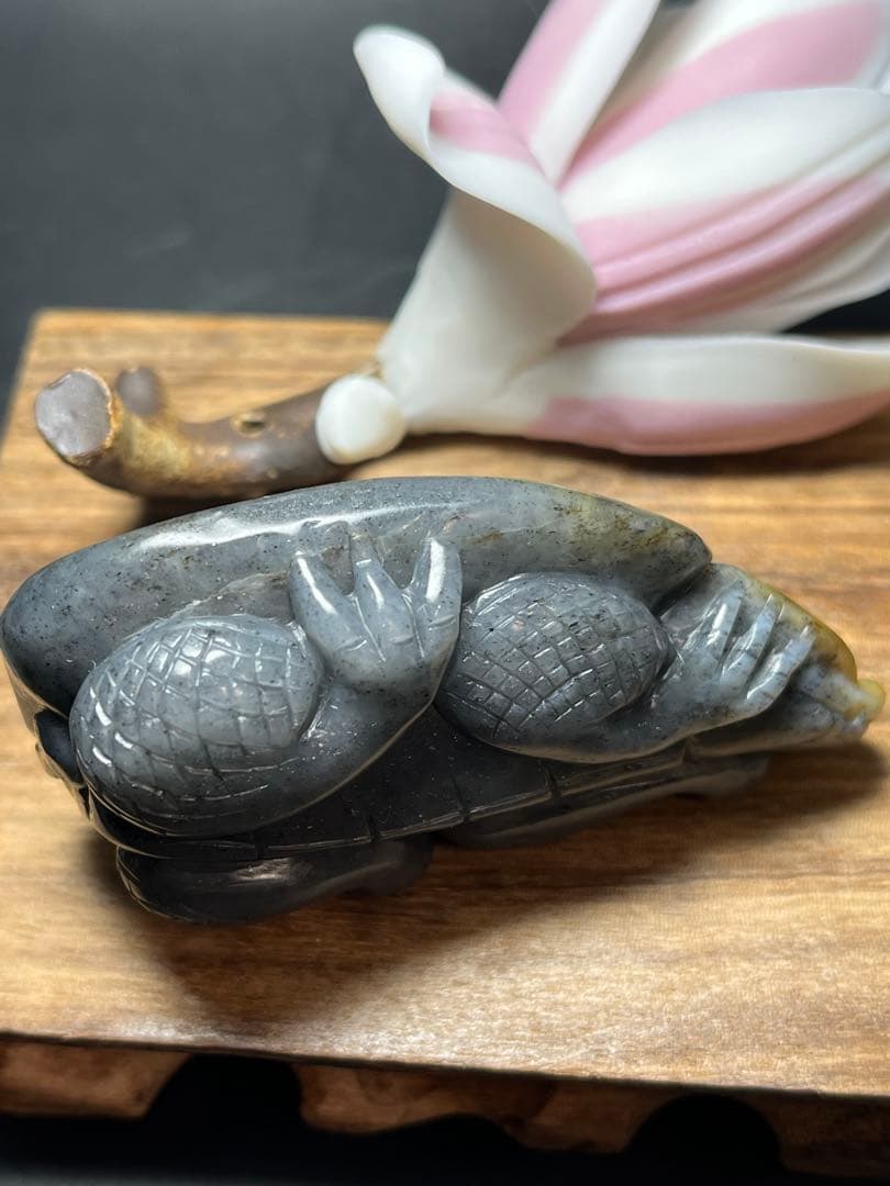 本物和田玉★子料★青花黄皮！招財モチーフ龍亀証明書付き04新疆和田玉