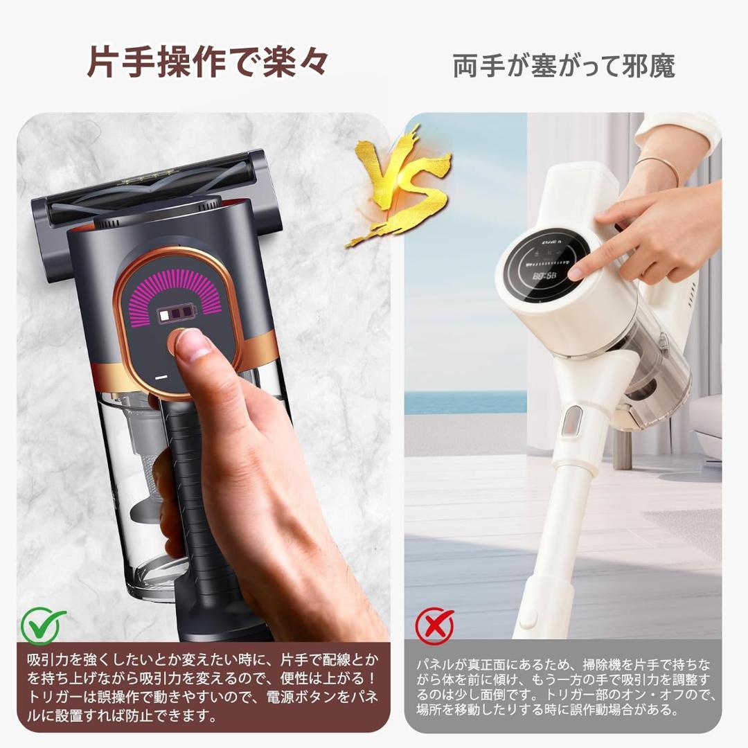 ラスト✨サイクロン 掃除機 コードレス 550Ｗ 3段吸引力 置くだけ充電