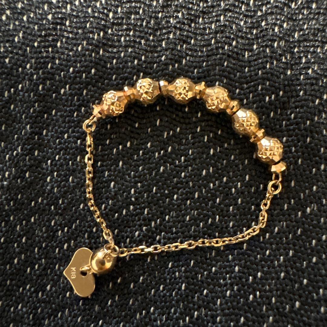 K18 ピンクゴールド　ミラーボール　チェーンリング　フリーアジャスター付き