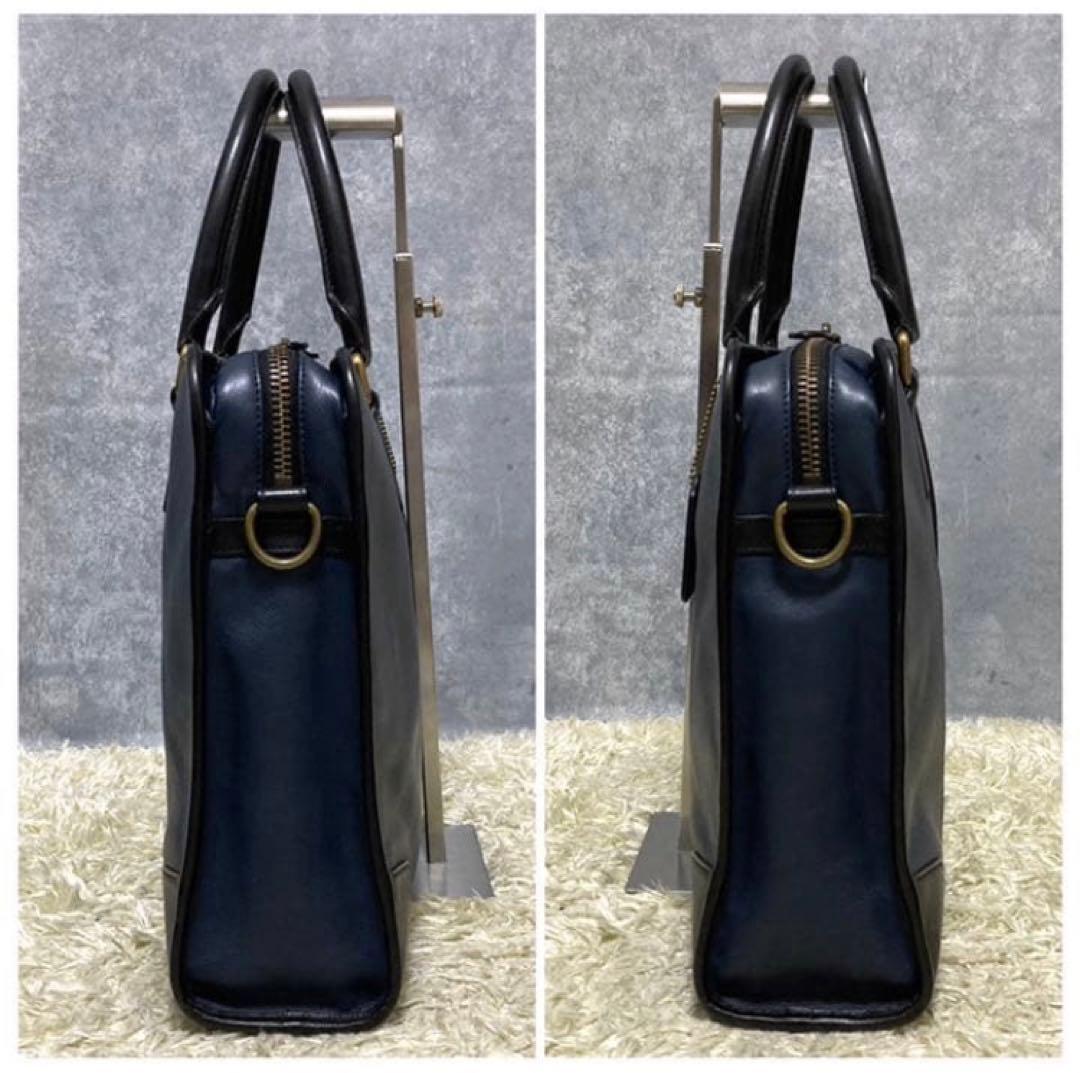 【極美品】COACH コーチ ビジネスバッグ レザー 本革 ショルダー ネイビー