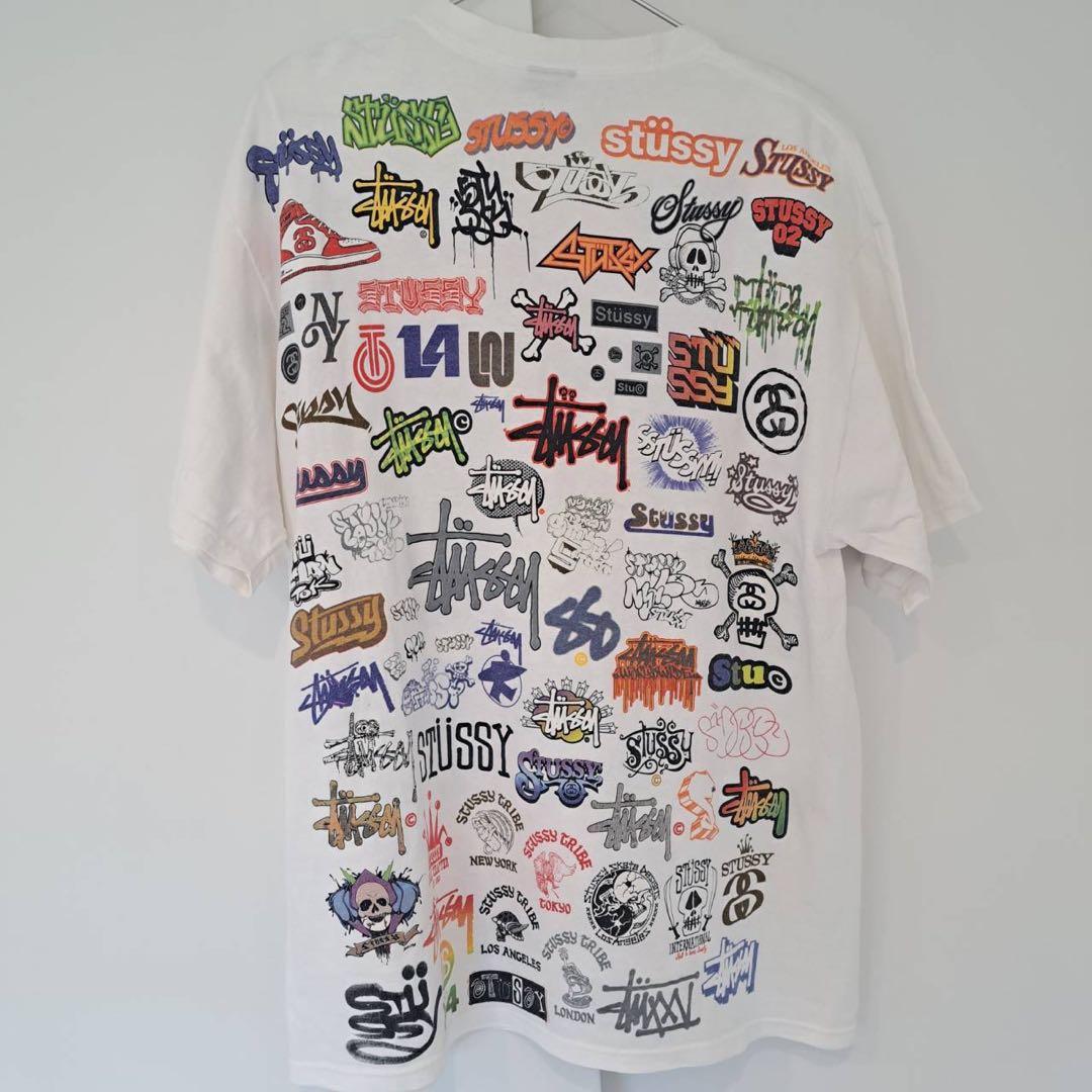STUSSYステューシー 総柄Tシャツ オール歴代ロゴ 両面プリント Y2K L