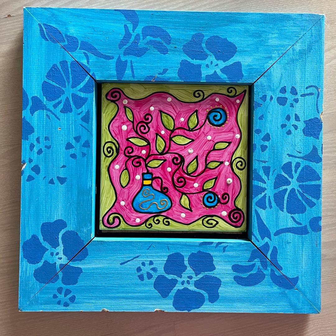 エナメル画　木地の額縁に着色