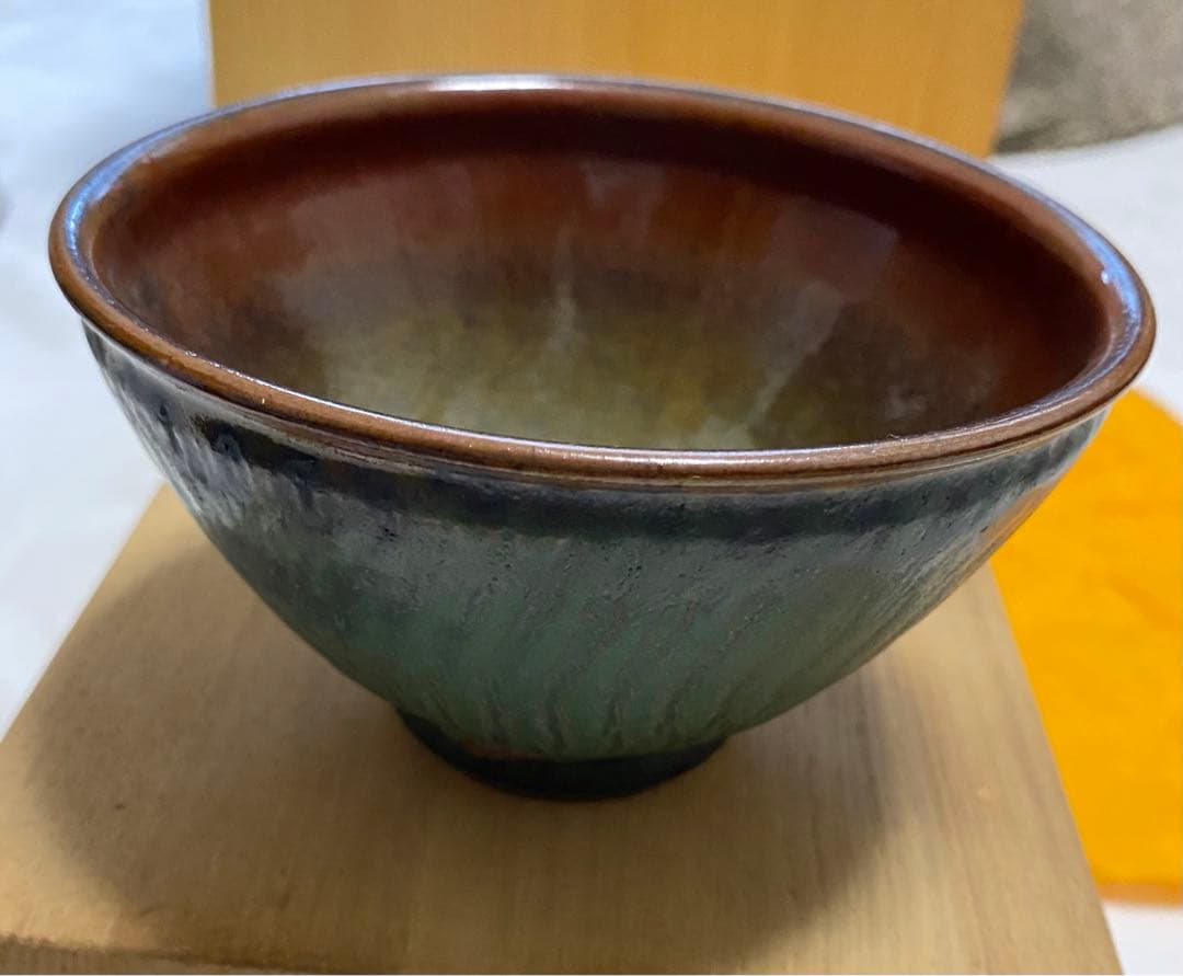 新品　未使用　九谷焼　光仙窯　青紬　抹茶椀　茶道具　天目茶碗