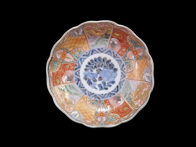 古伊万里　金襴手　松竹梅に鶴亀の図　膾皿　５客　D942AS-BNu