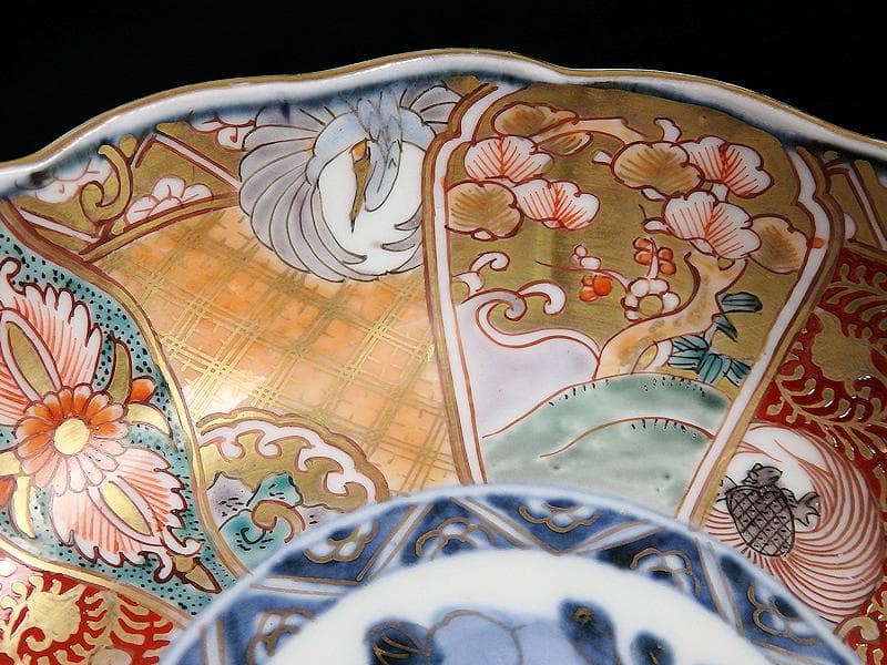 古伊万里　金襴手　松竹梅に鶴亀の図　膾皿　５客　D942AS-BNu