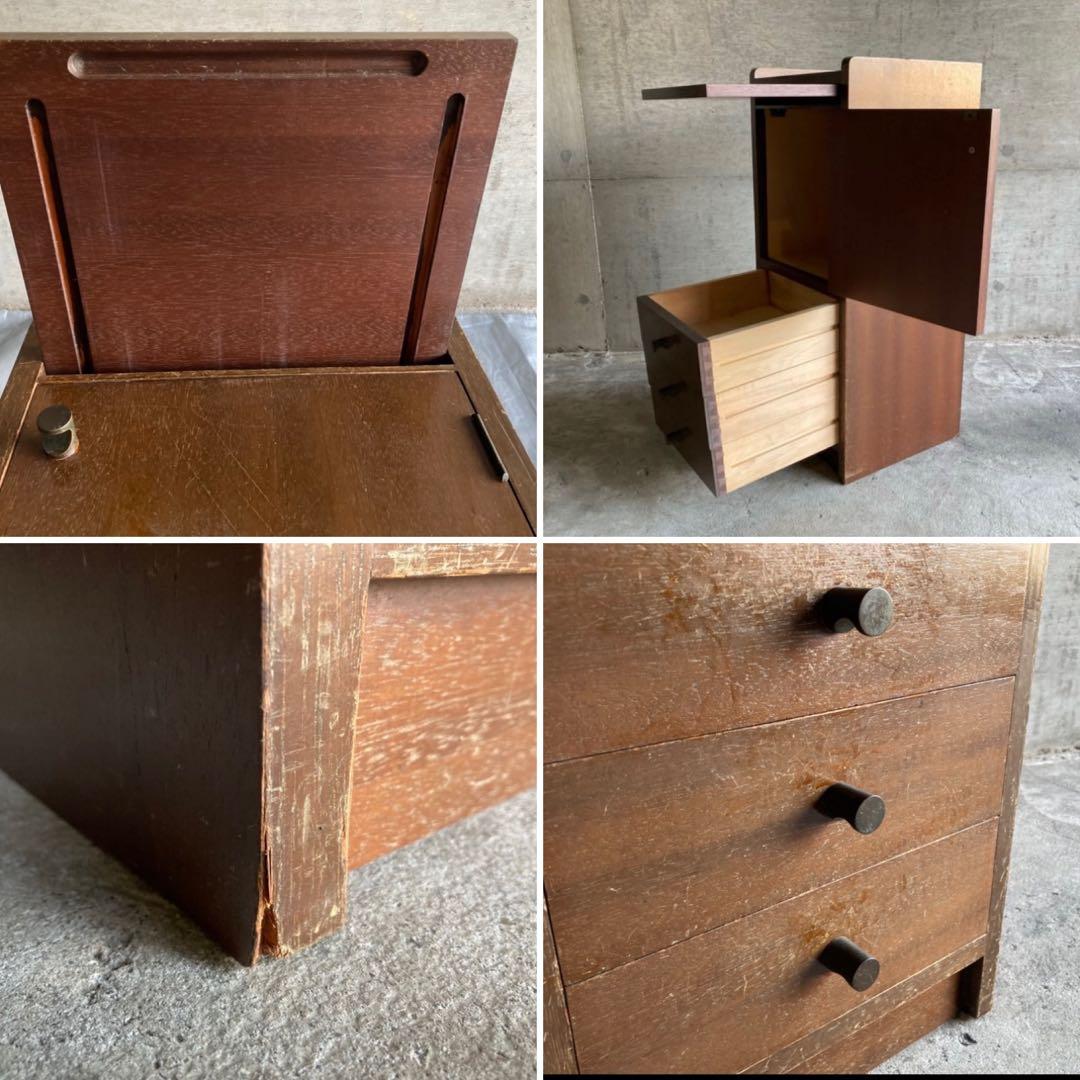 サイドテーブル キャビネット チェスト ラック 電話台 棚 木製 昭和 レトロ