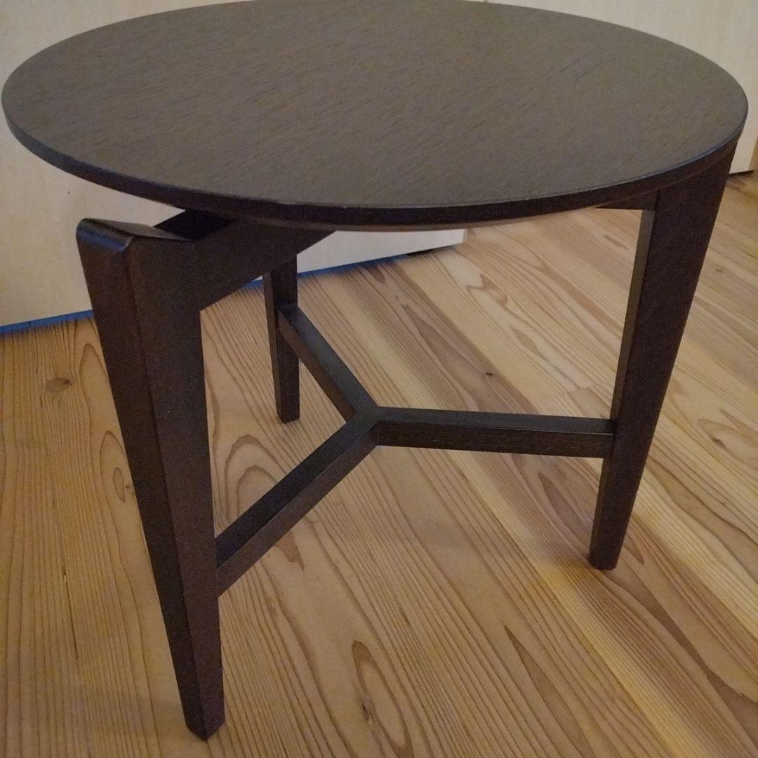 大塚家具　イタリア製　円形ダークブラウン木製サイドテーブル