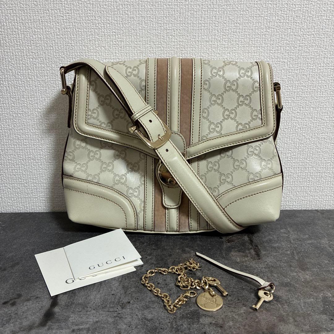 GUCCI シマ スエード レザー GG柄バッグ