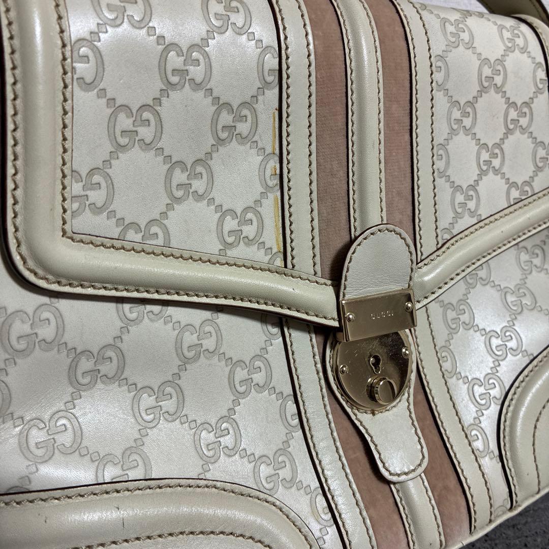 GUCCI シマ スエード レザー GG柄バッグ