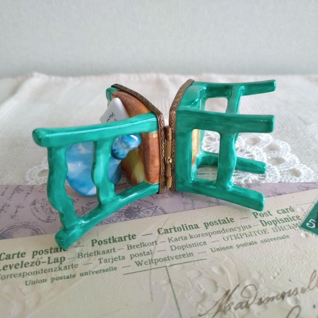 リモージュボックス　猫　ネコ　椅子　花束　ブーケ　手紙　フランス製　ヴィンテージ